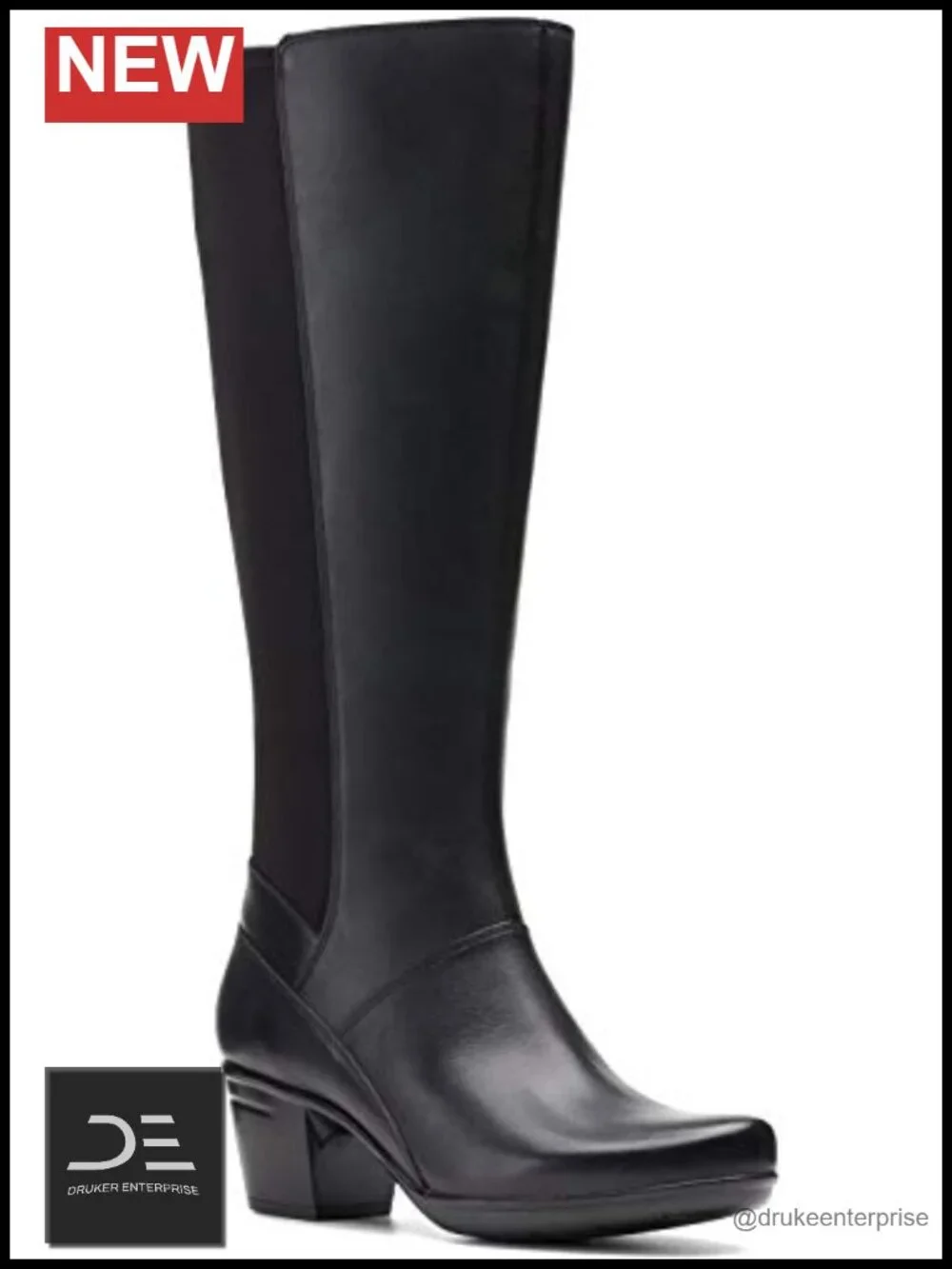 Wide Calf Knee High Leather Fashion Boots with Zipper Ortholite Footbed